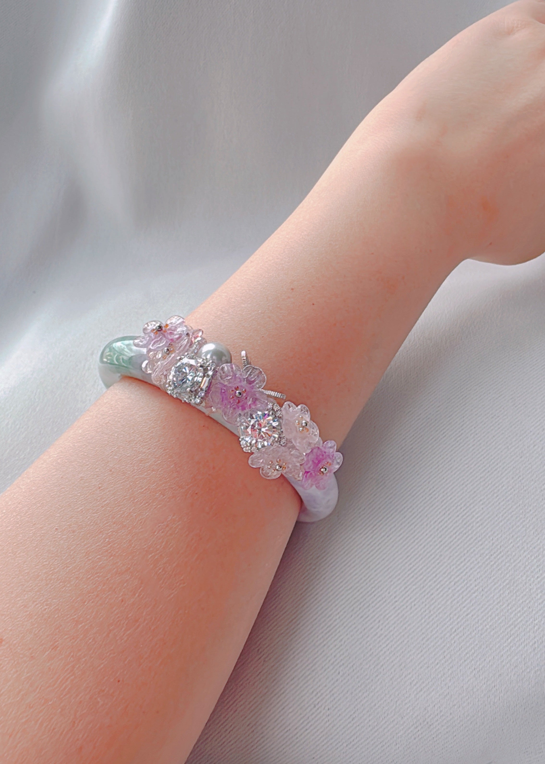 Bracelet Jadeite Émeraude Lilas