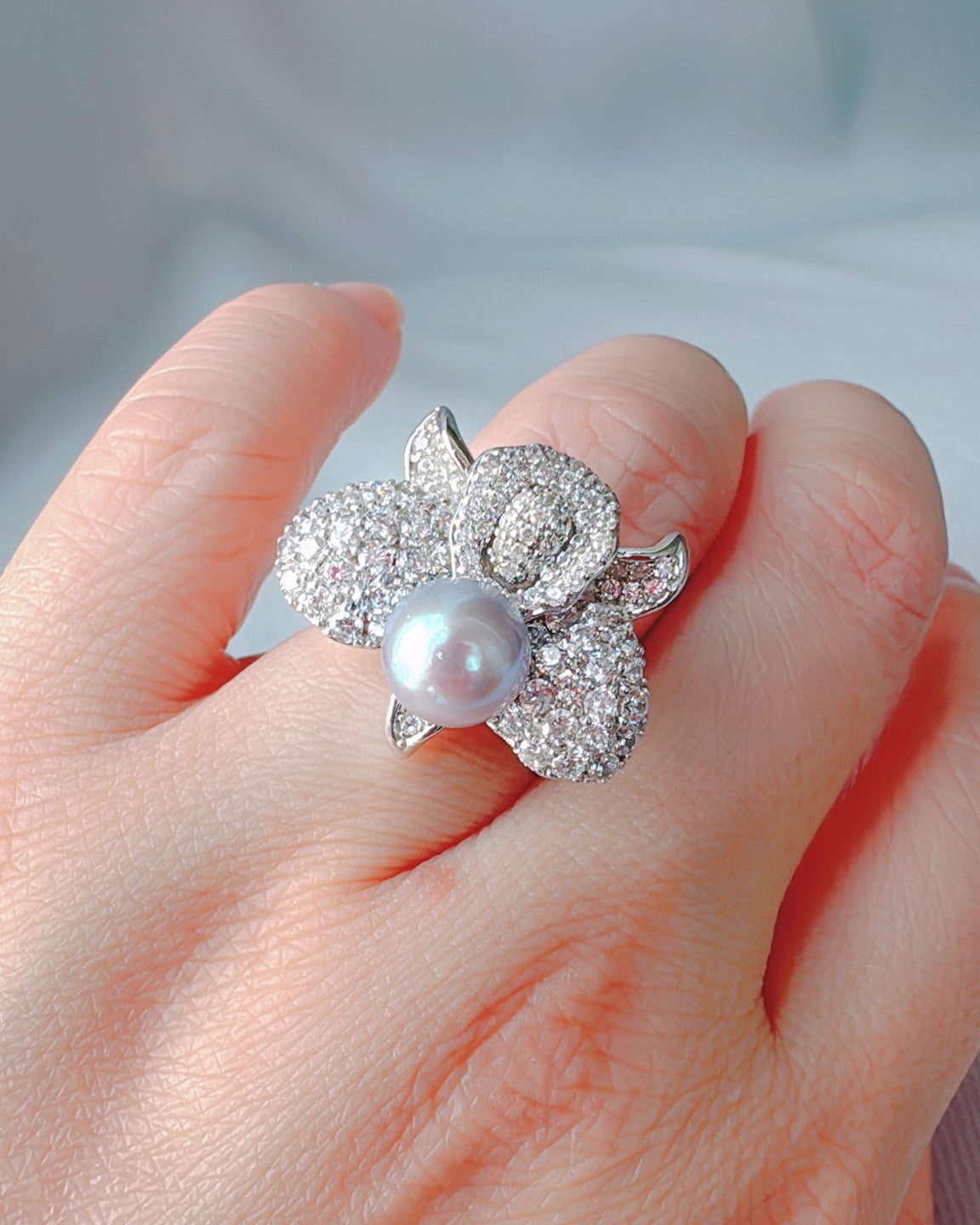 フルール・ダルジャン フラワーオブシルバー アジャスタブルリング(アコヤ)【受注生産:6~8週間】