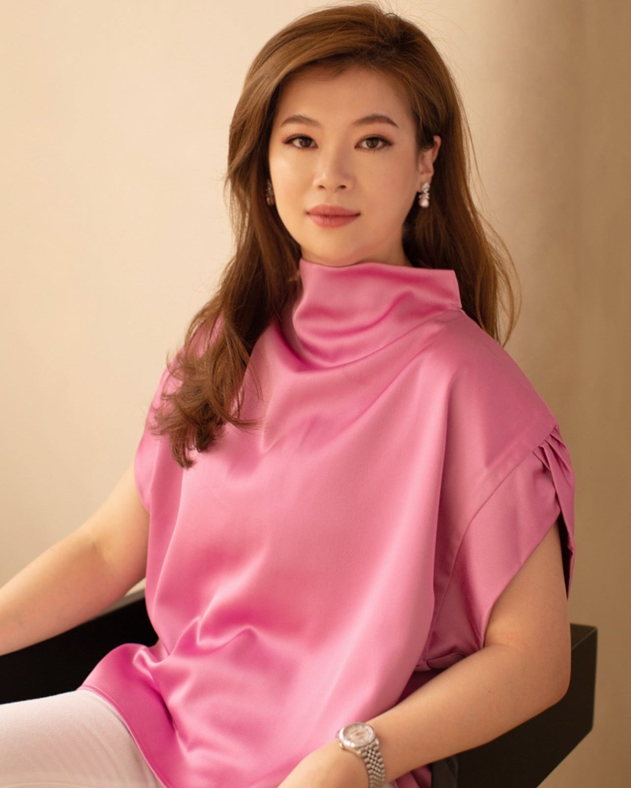 ピンクのチューリップスリーブトップ