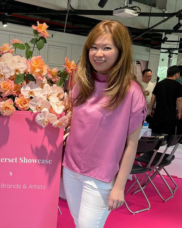 ピンクのチューリップスリーブトップ