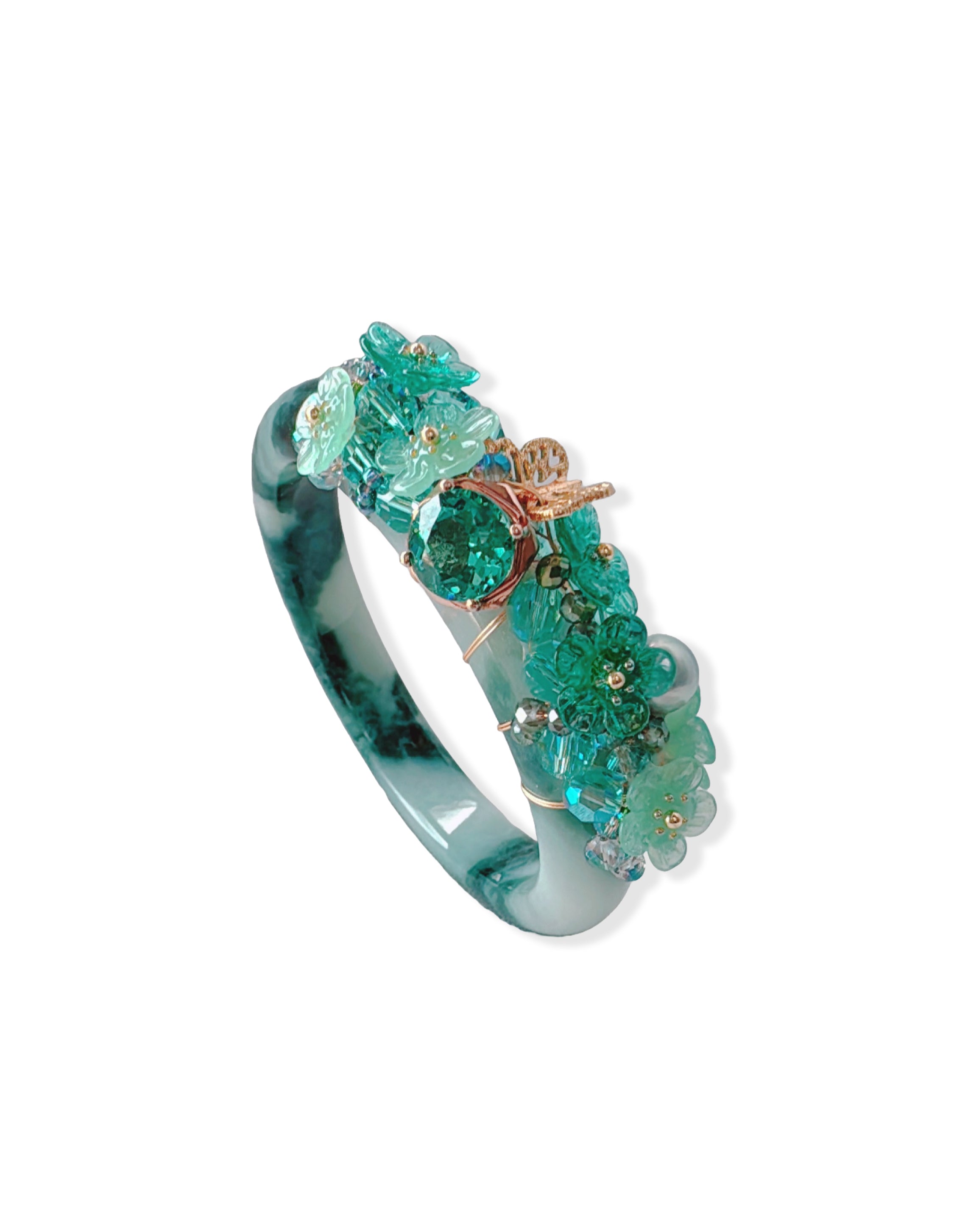 ブルーエメラルドジェダイトバングル(18.5cm/サイズ57)一点物