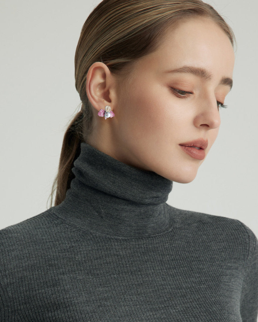 ローズドールブルー、ピンクとゴールドの花びら（アコヤ）