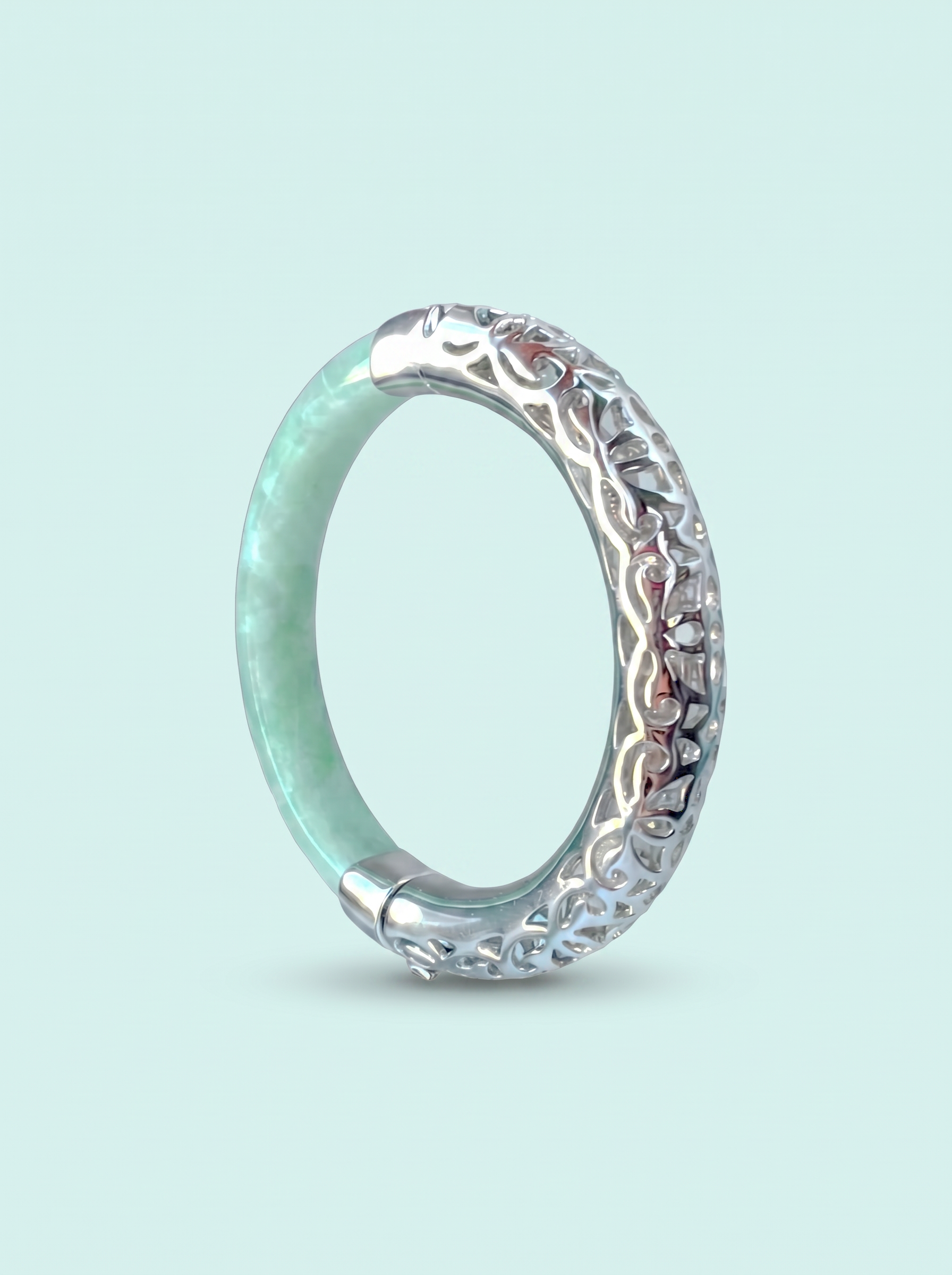 Bracelet Jadeite Romantique en Or Massif 18K : 16,5cm de diamètre [Sur commande : 4-6 semaines]